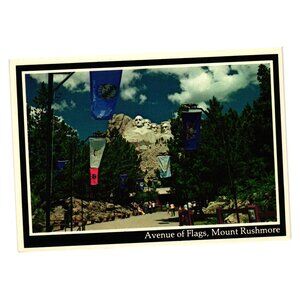 Avenue Flags Mount Rushmore South Dakota Postcard Vintage Plastichrome Unused